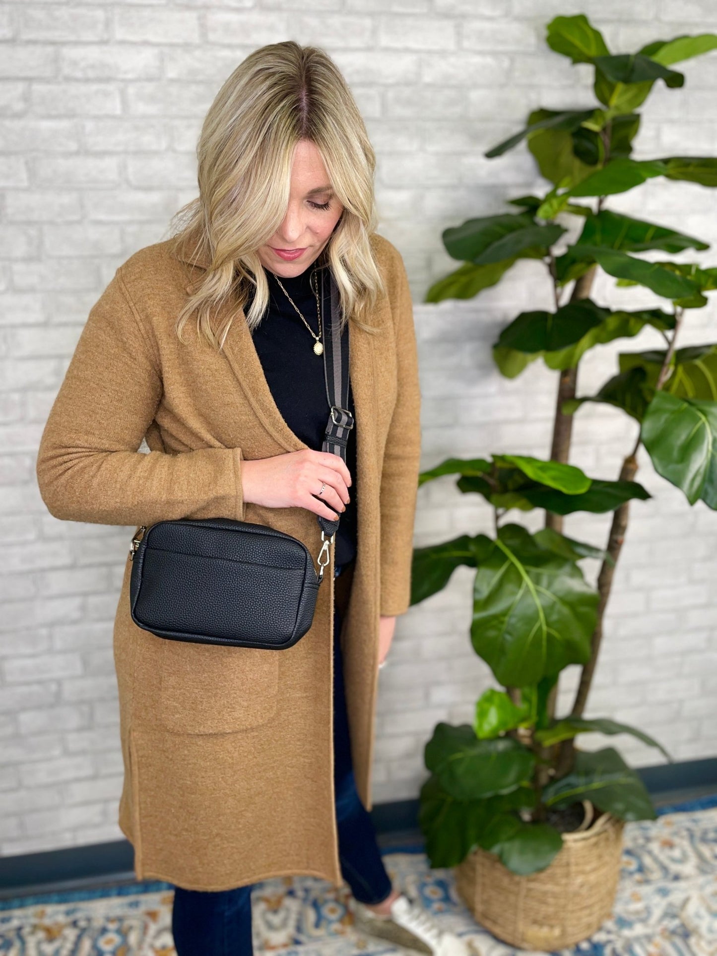 Anna Crossbody Belt Bag Purse- Black - Gray Bird