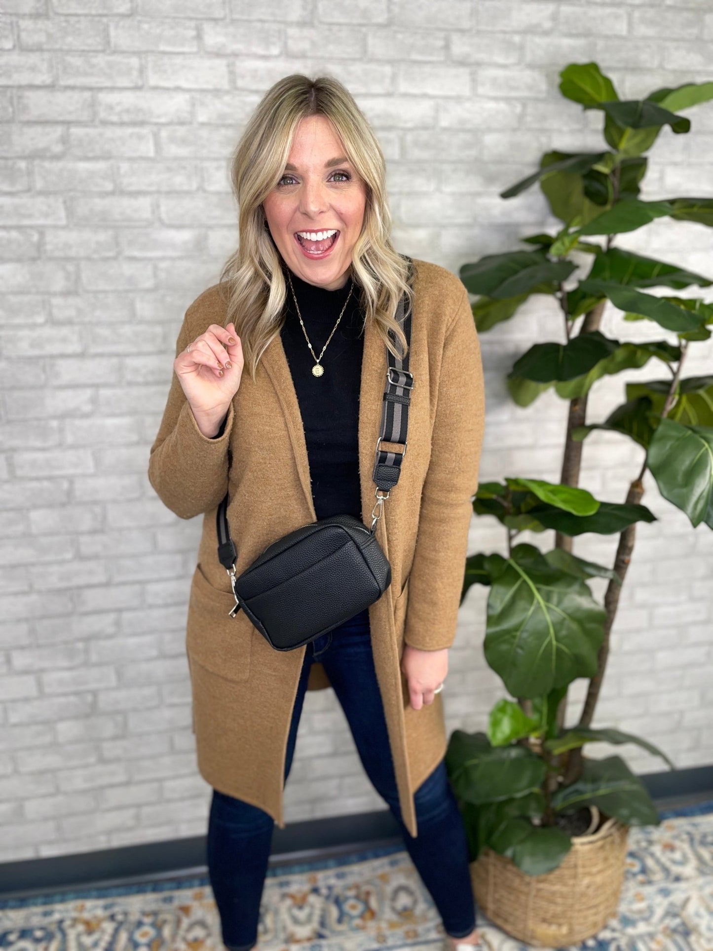 Anna Crossbody Belt Bag Purse- Black - Gray Bird