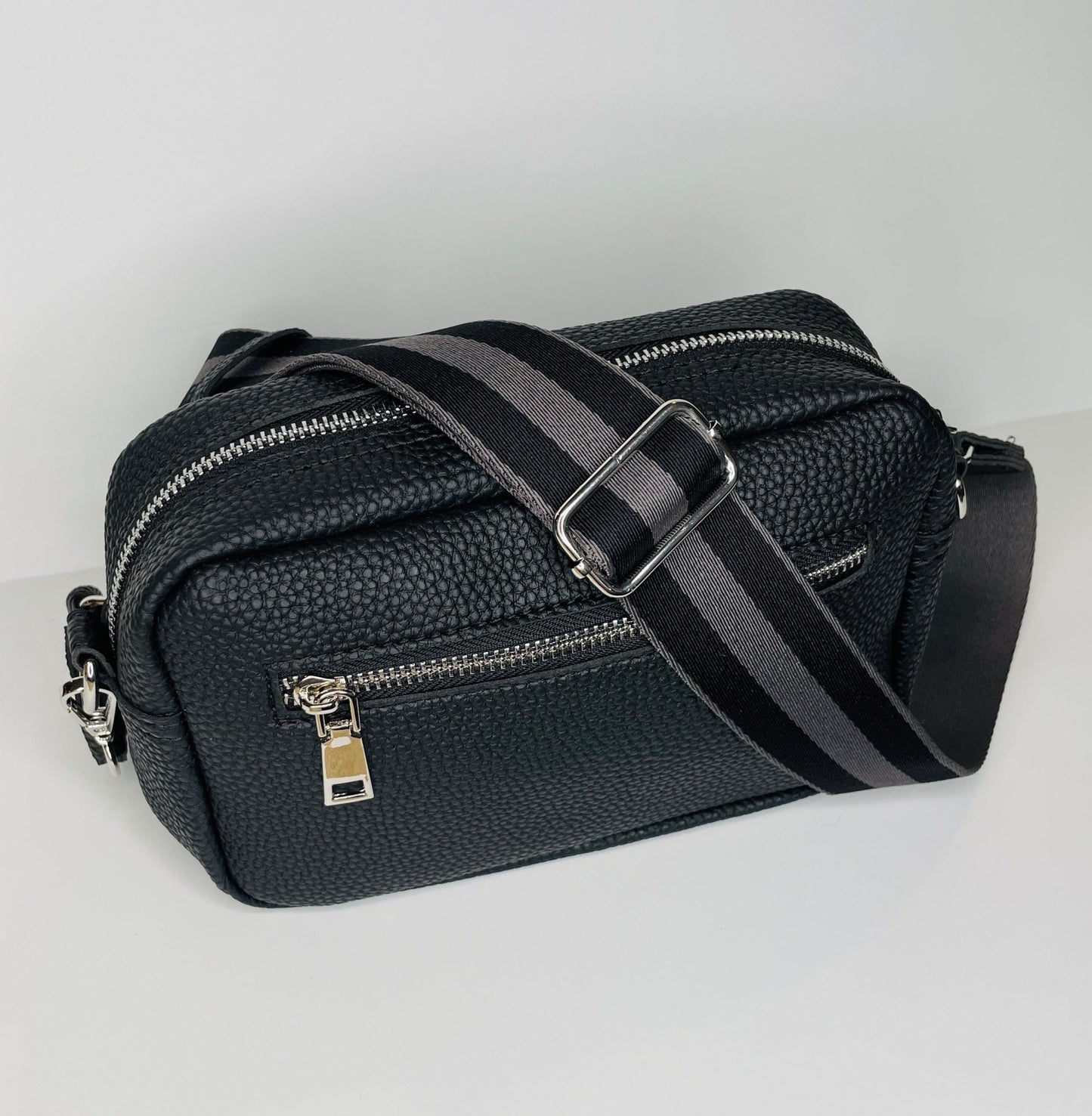 Anna Crossbody Belt Bag Purse- Black - Gray Bird