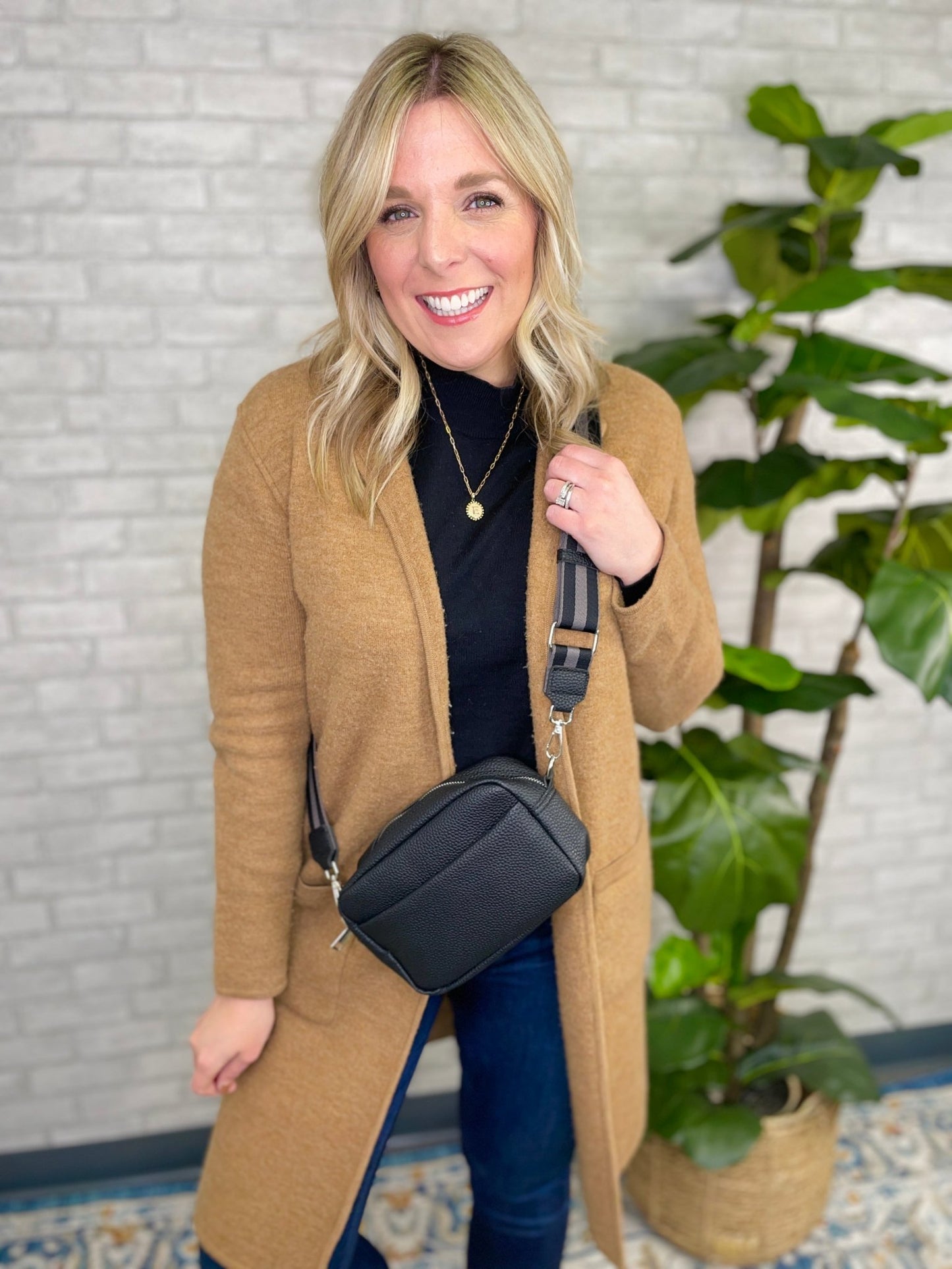Anna Crossbody Belt Bag Purse- Black - Gray Bird