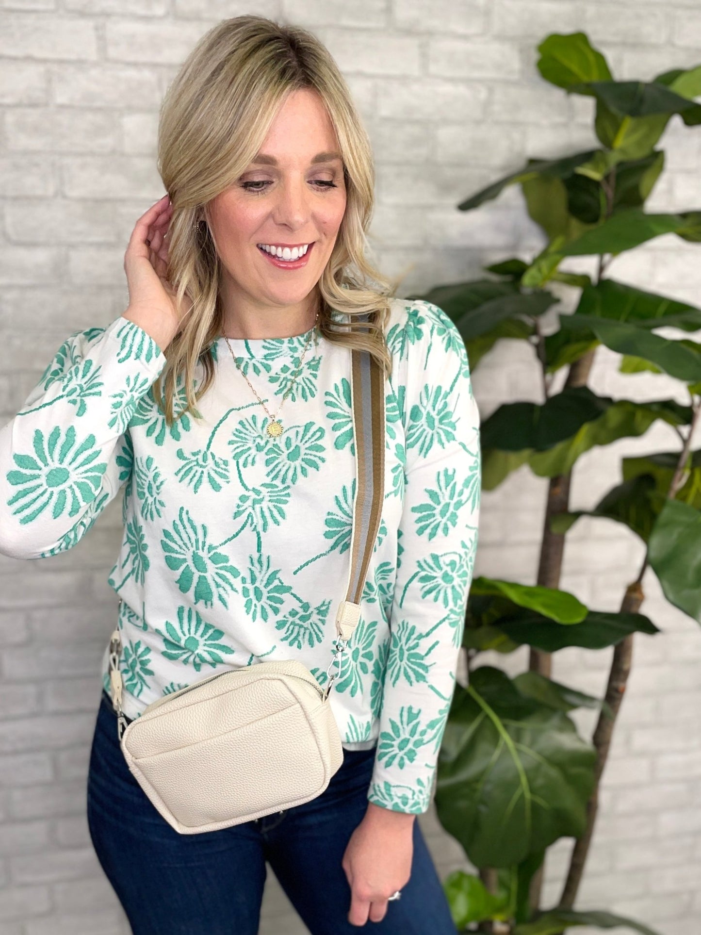 Anna Crossbody Belt Bag Purse- Cream - Gray Bird