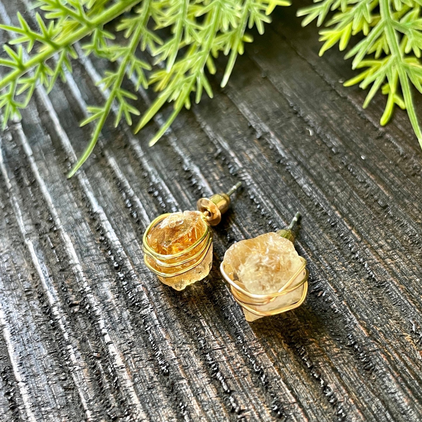 Dainty Raw Stud Earrings- Citrine - Gray Bird Label