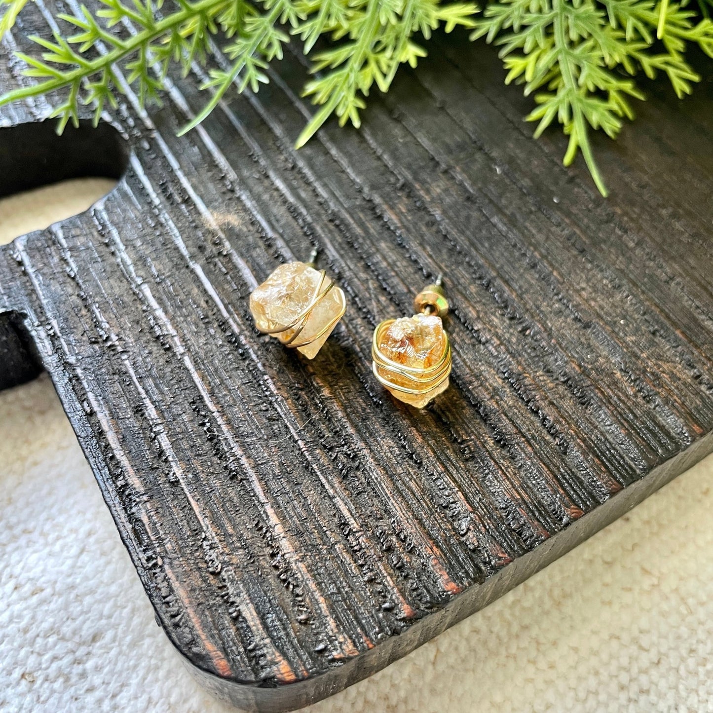 Dainty Raw Stud Earrings- Citrine - Gray Bird Label
