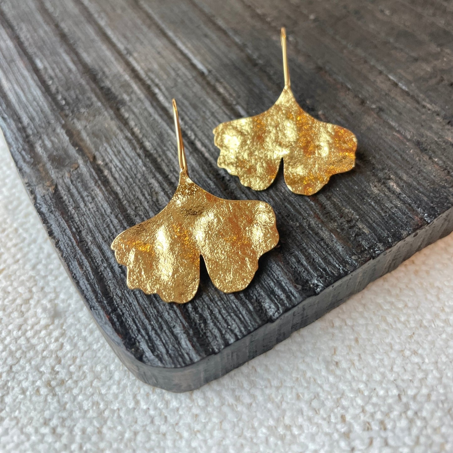 Gold Ginkgo Leaf Threader Earrings - Gray Bird