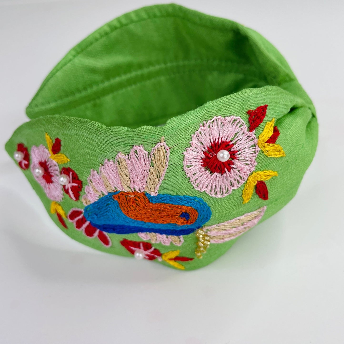 Hannah Green Hummingbird Hand Embroidered Luxury Headband - Gray Bird