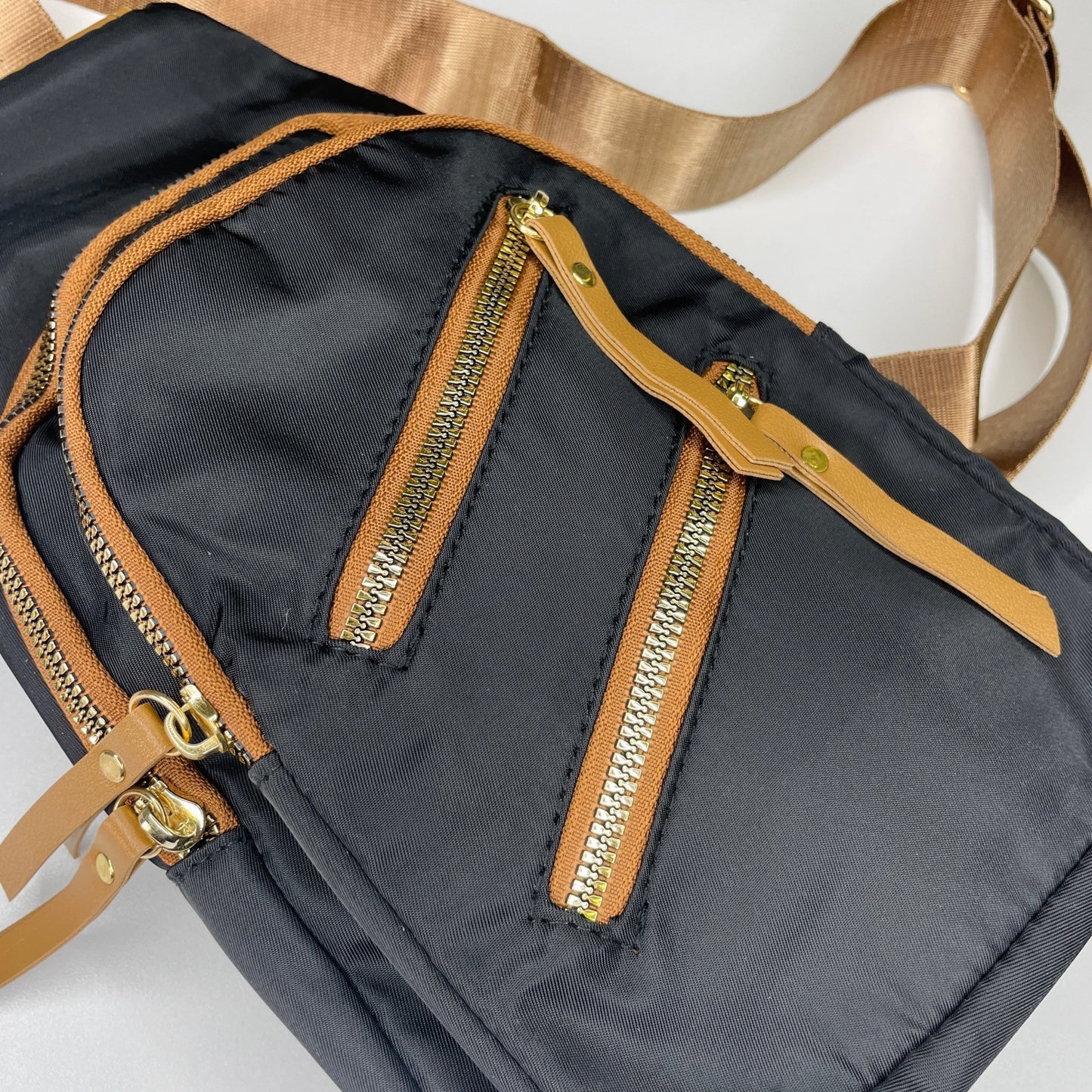 Mila Black & Cognac Sling Crossbody Bag - Gray Bird Label