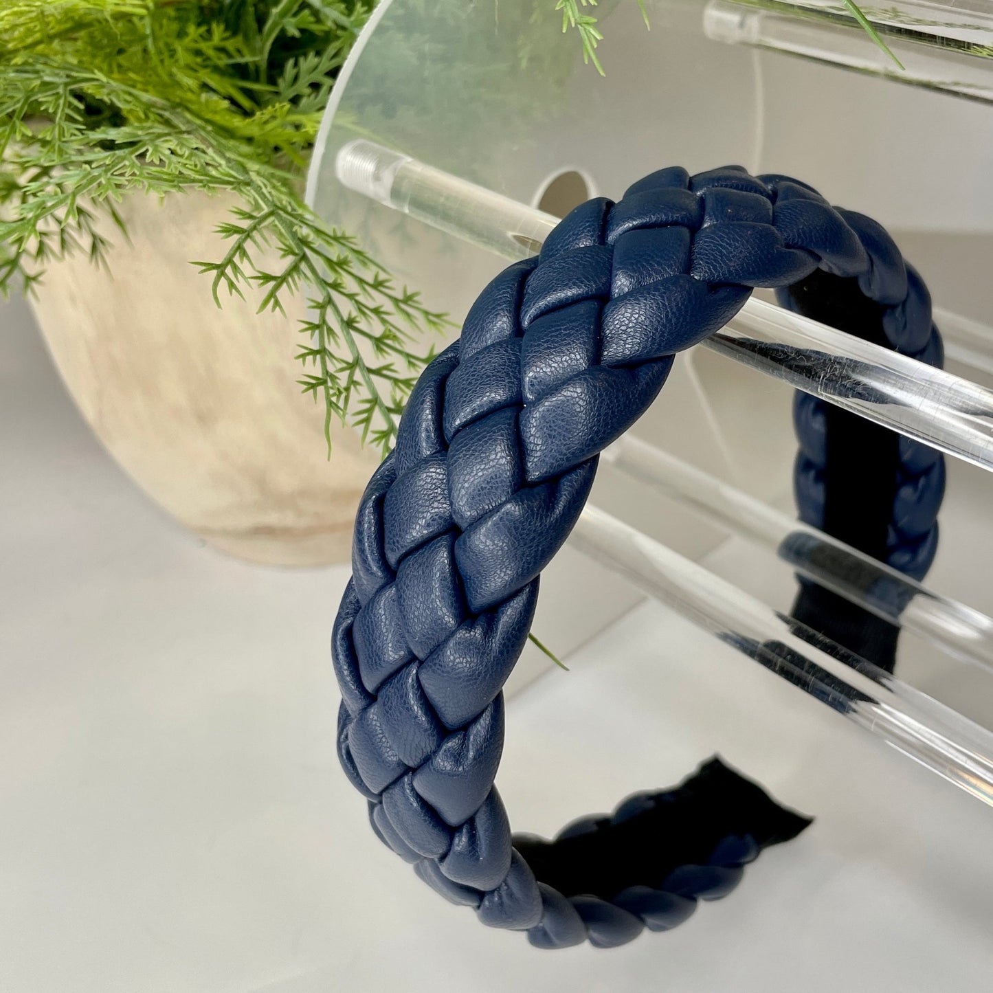 Navy Braided Faux Leather Headband - Gray Bird Label