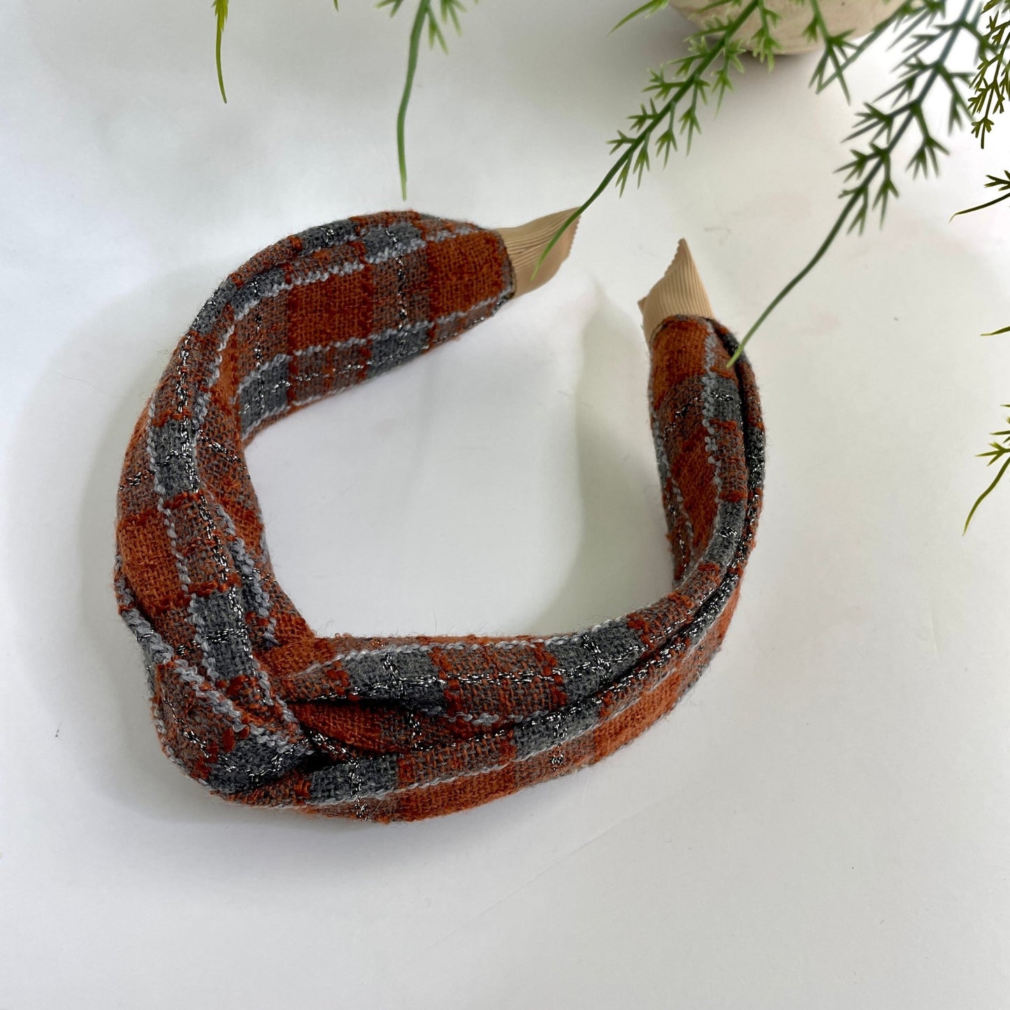 Plaid Winter Twisted Knot Headband - Gray Bird Label