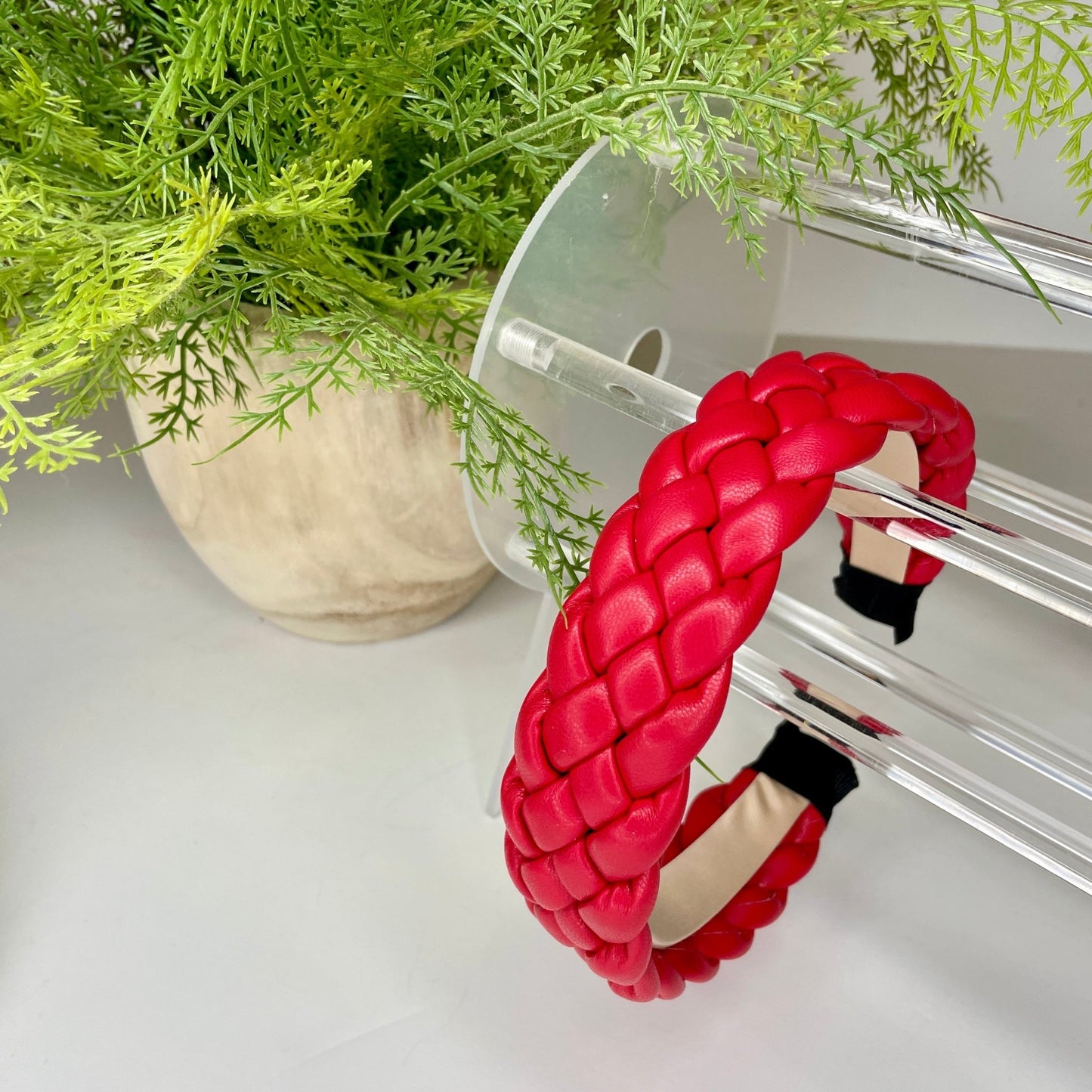 Red Braided Faux Leather Headband - Gray Bird Label