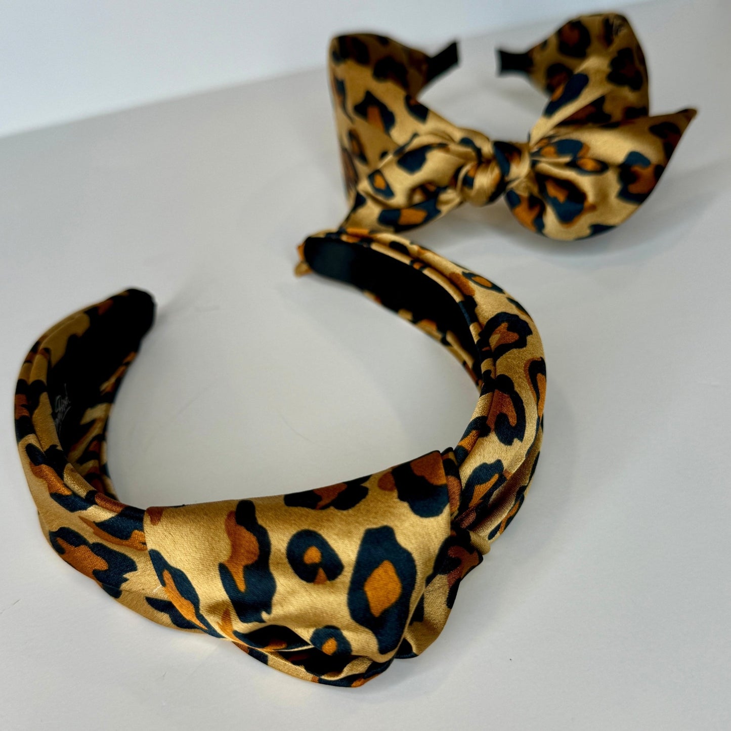 Classic Knot Satin Headband | Leopard Print - Gray Bird Label