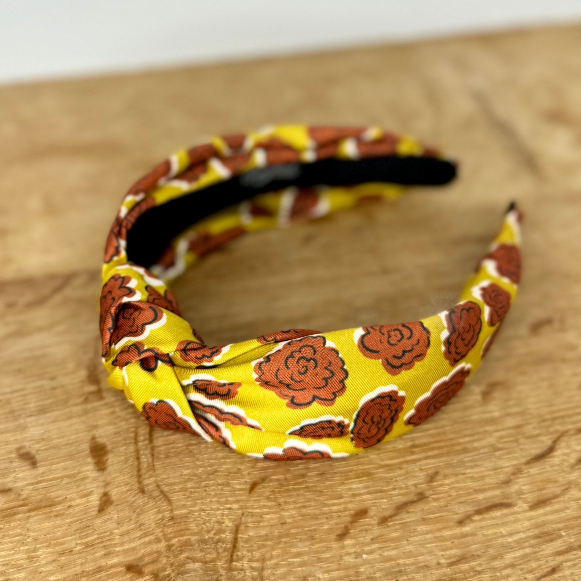 Classic Knot Satin Headband | Maximalist Retro Floral Boho Print - Gray Bird Label