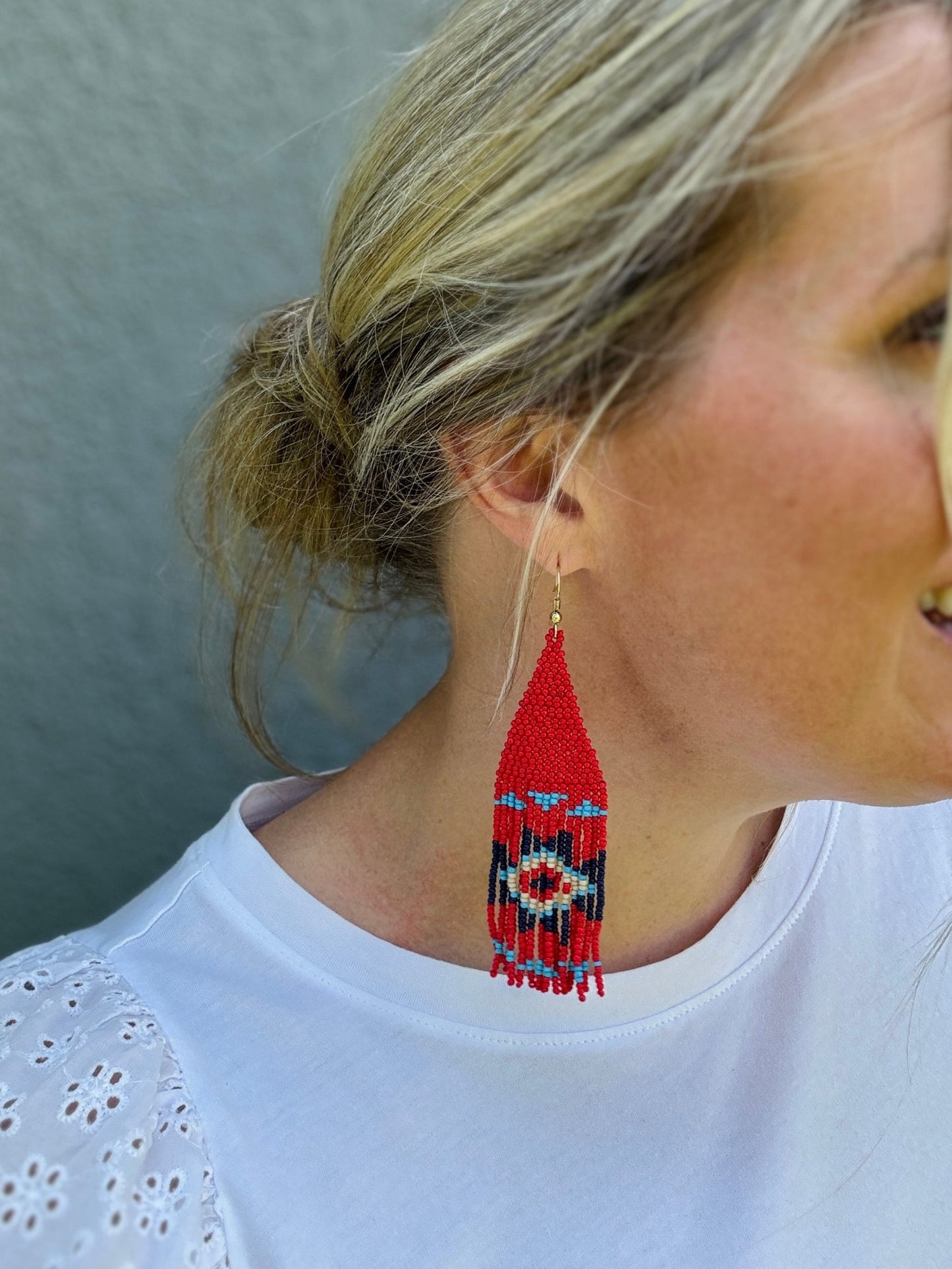 Dakota Southwestern Aztec - Inspired Seed Bead Earrings - Gray Bird Label