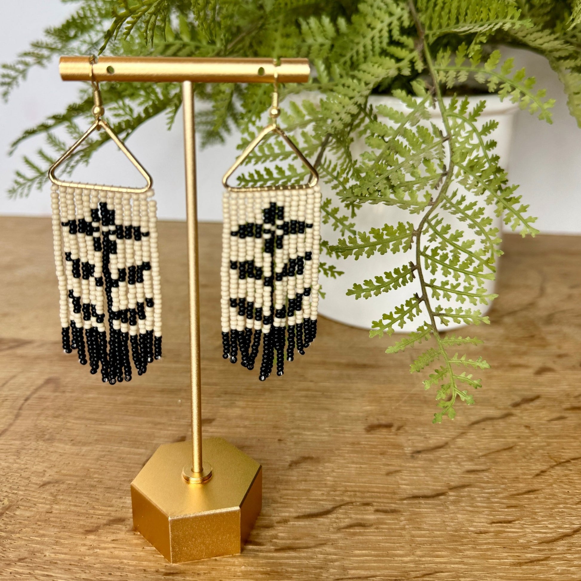 Eleanor Swedish-Inspired Folk Floral Seed Bead Earrings - Gray Bird Label