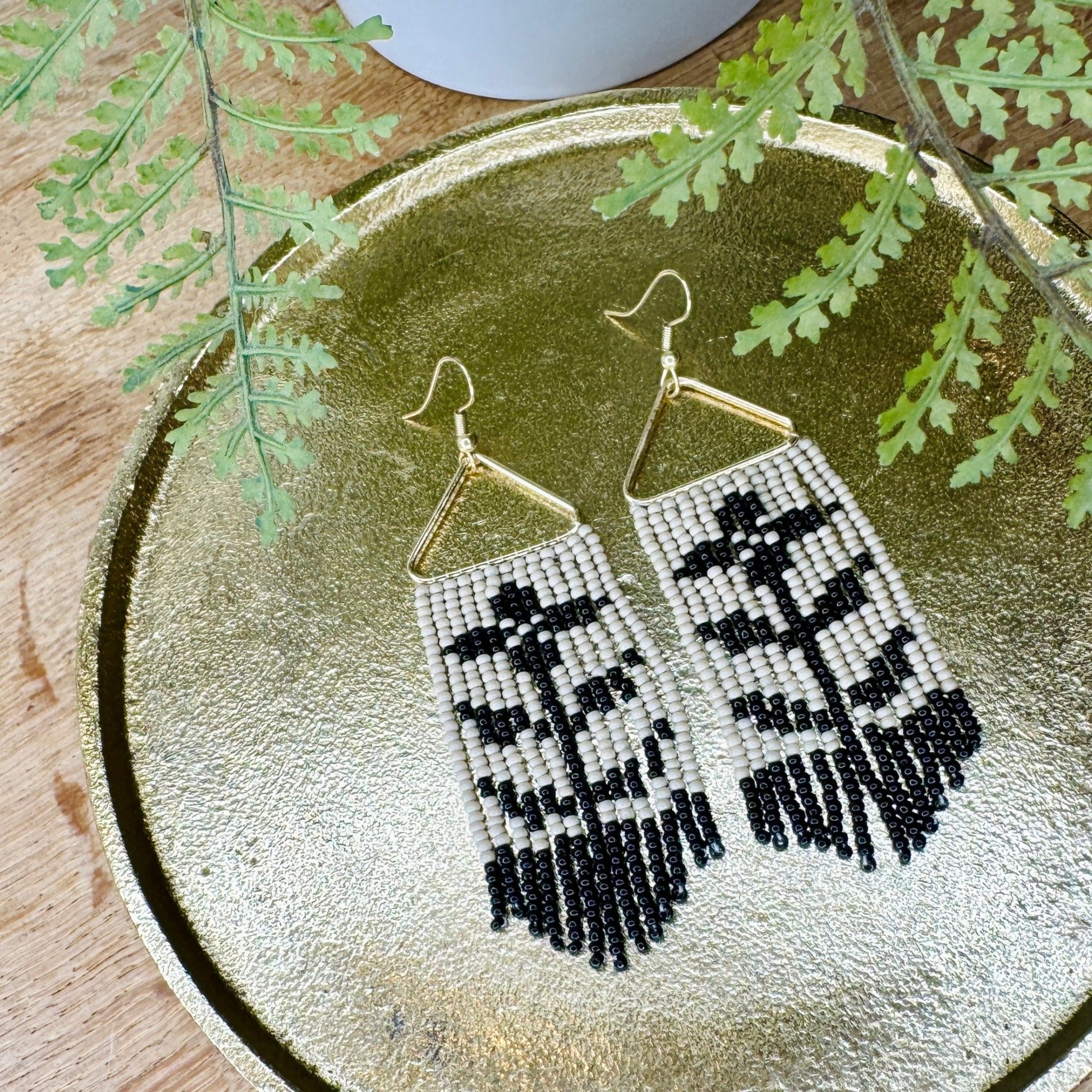 Eleanor Swedish-Inspired Folk Floral Seed Bead Earrings - Gray Bird Label