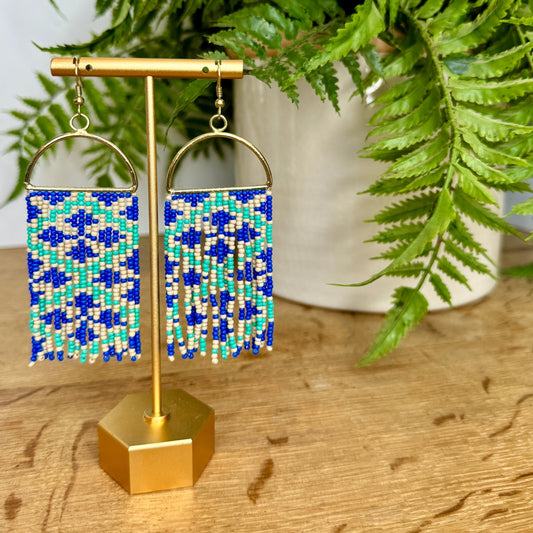 Ester Geometric Print Seed Bead Earrings - Gray Bird Label