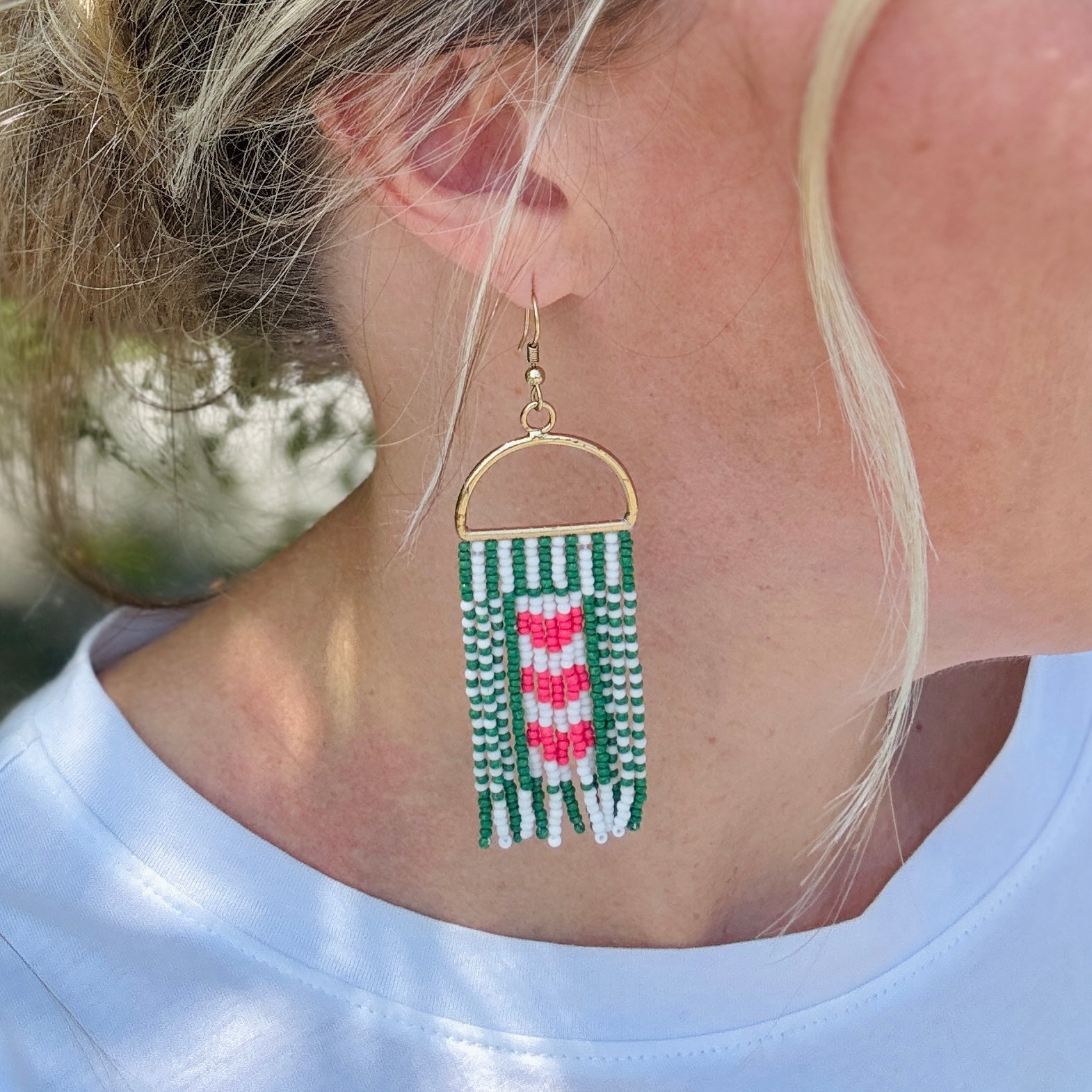 Kelly's In Love Seed Bead Earrings | Stripes & Hearts - Gray Bird Label