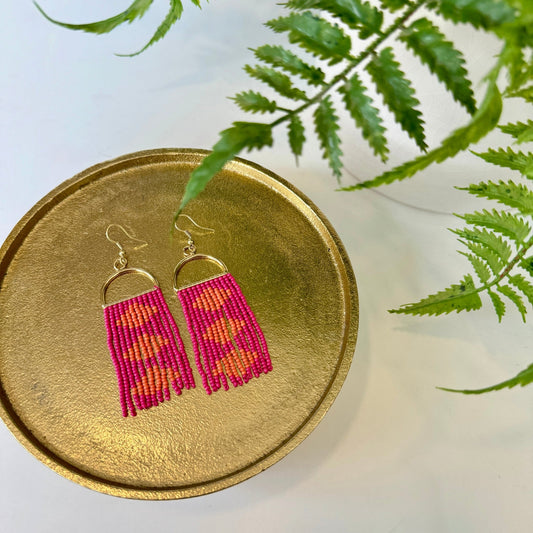 Meg Modern Stacked Diamond Seed Bead Earrings | Pink & Orange - Gray Bird Label