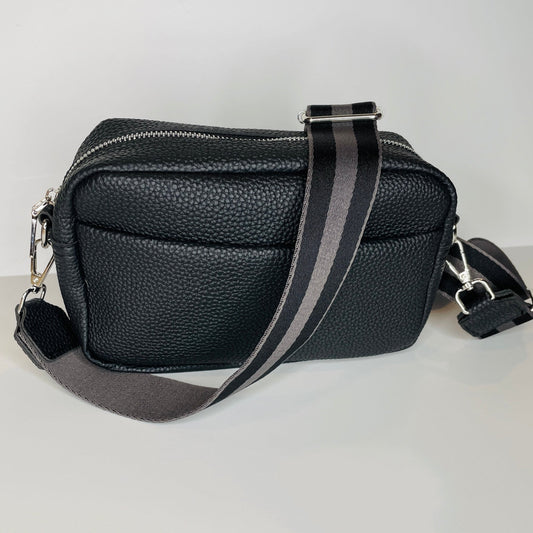Anna Crossbody Belt Bag Purse- Black - Gray Bird