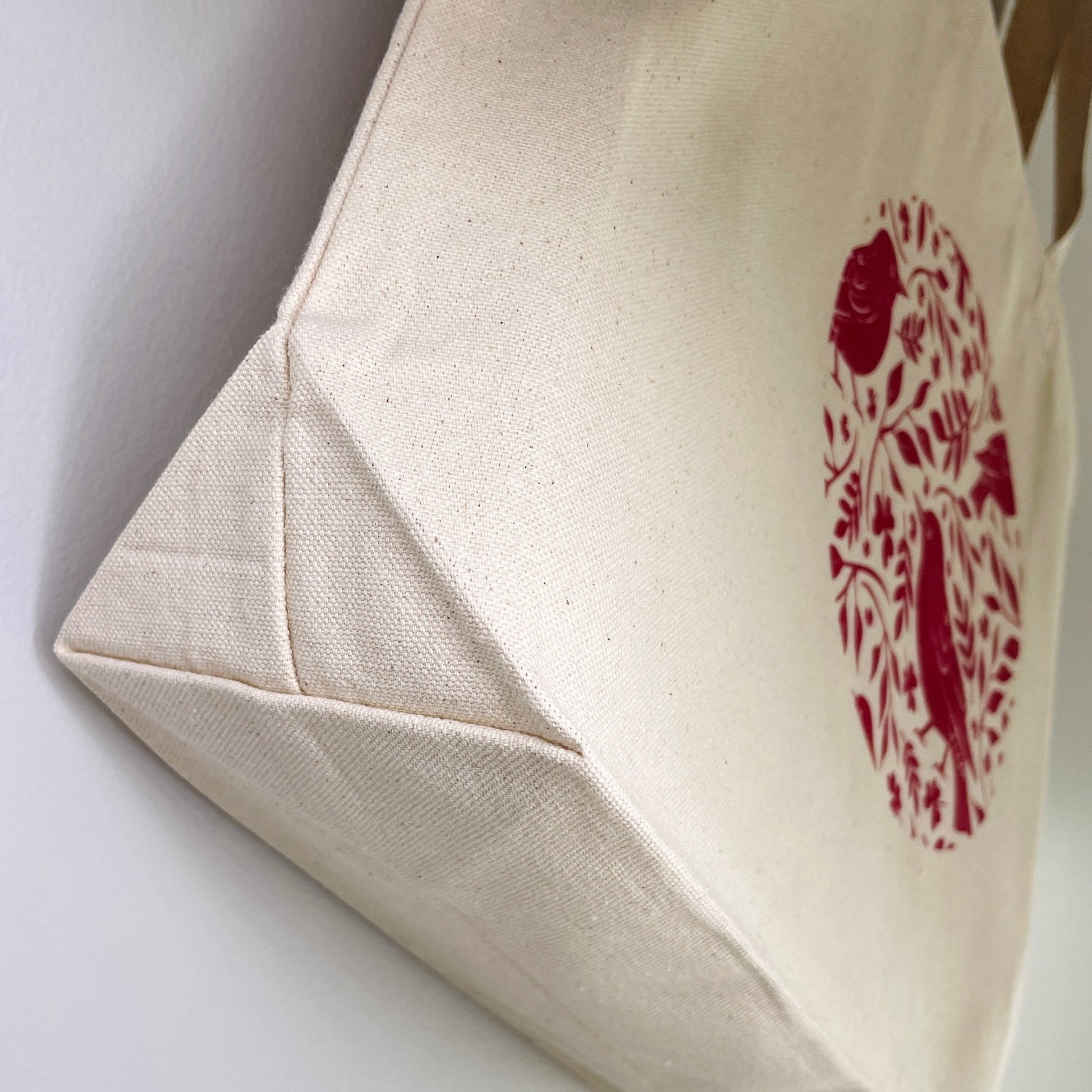 Bird & Fern Canvas Tote Bag- Burgundy - Gray Bird Label