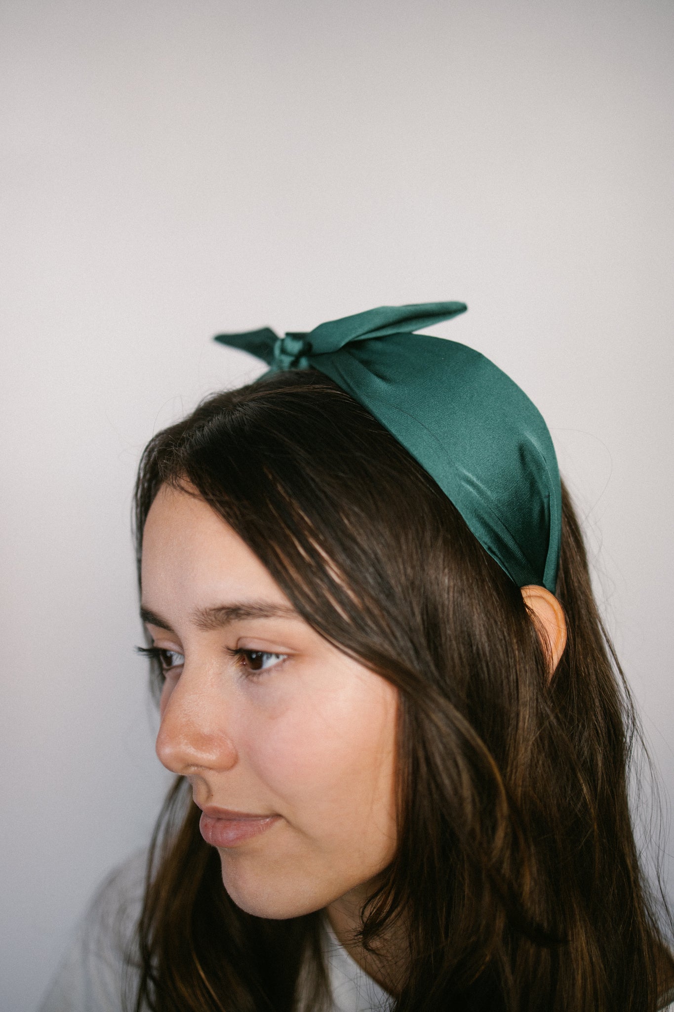 Green Boho Satin Scarf Bow Knot Headband - Gray Bird Label