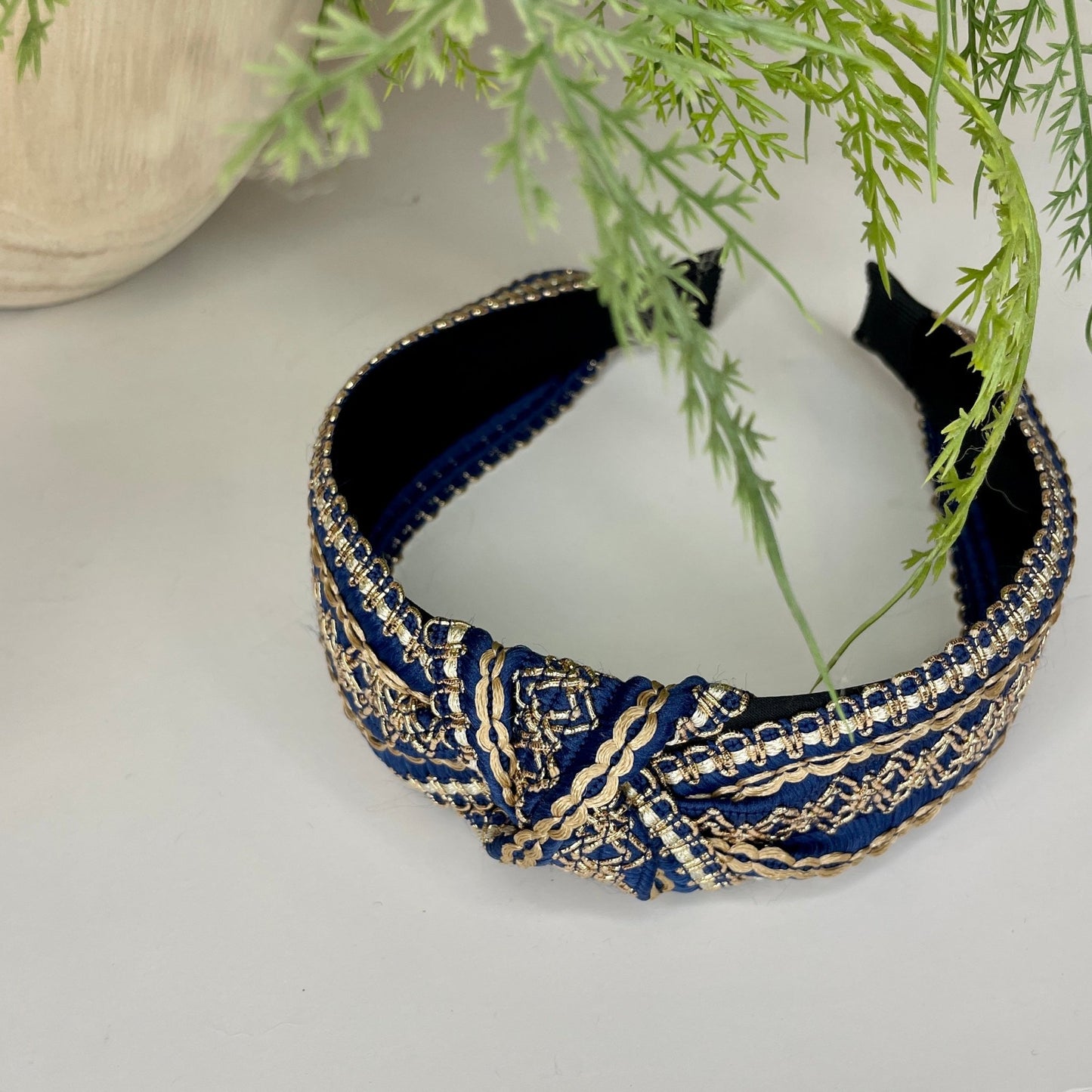 Navy with Gold Delicately Stitched Knot Headband - Gray Bird Label