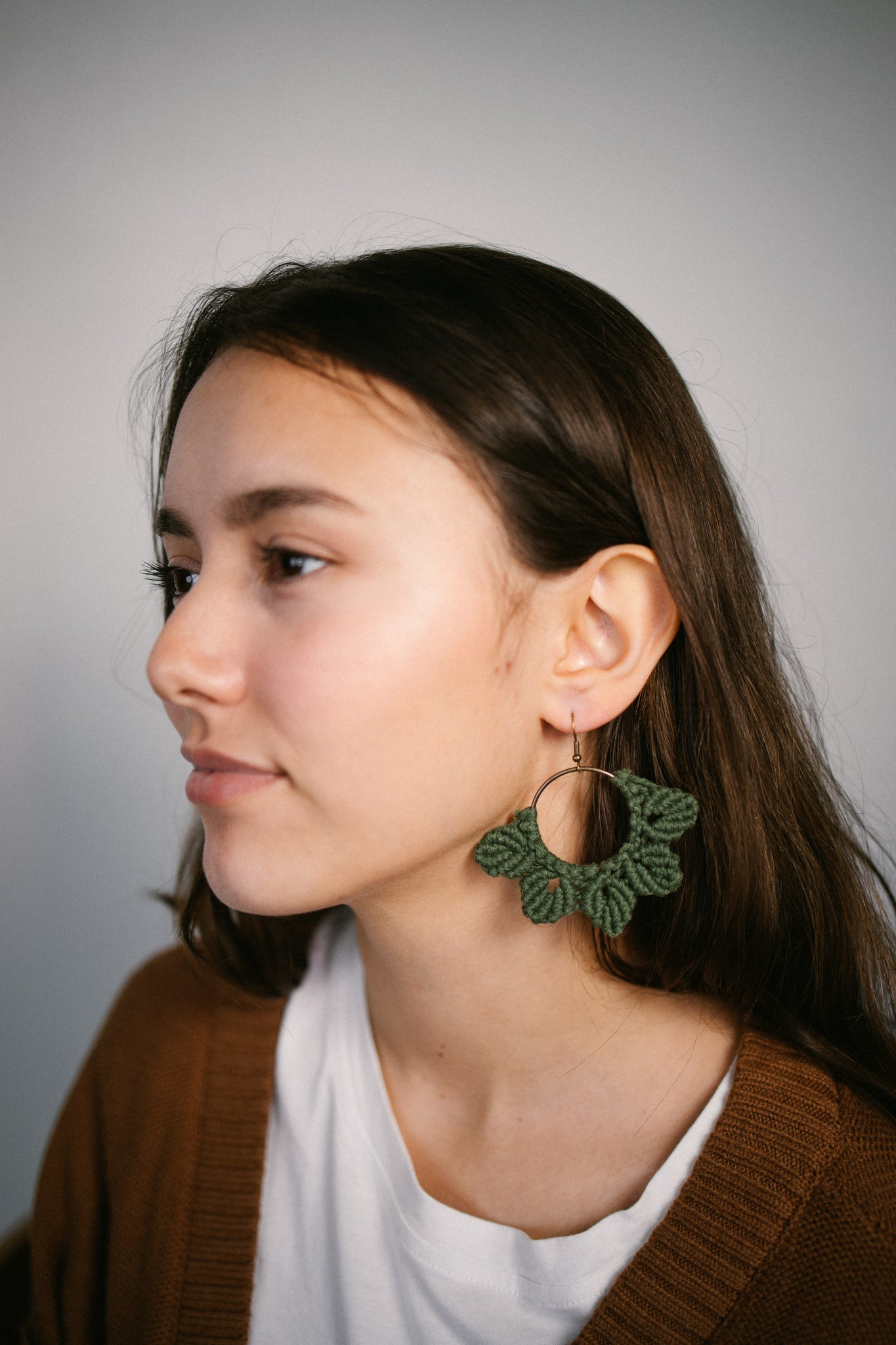 Woven Macrame Boho Leaf Earrings- Olive - Gray Bird Label